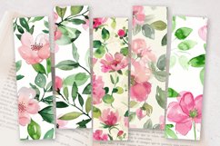 Pink &amp; Green Watercolor Flowers PNG Bookmark Sublimation Des Product Image 2