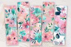 Pink &amp; Teal Watercolor Flowers PNG Bookmark Sublimation Desi Product Image 2