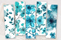 Watercolor Turquoise Flowers PNG Bookmark Sublimation Design Product Image 2