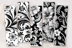 Black &amp; White Floral PNG Bookmark Sublimation Designs Product Image 2
