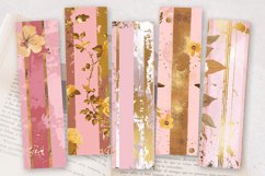 Pink &amp; Gold Floral Stripes PNG Bookmark Sublimation Designs Product Image 2