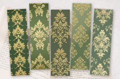 Muted Green and Gold Damask PNG Bookmark Sublimation Design Product Image 2