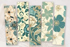 Teal &amp; Beige Flowers PNG Bookmark Sublimation Designs Product Image 2