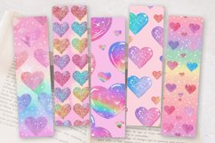 Pink Pastel Rainbow Girly Glitter Hearts PNG Bookmark Sublim Product Image 2