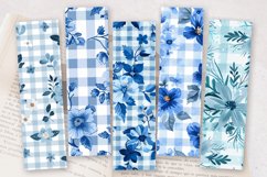 Blue Gingham Winter Flowers PNG Bookmark Sublimation Designs Product Image 2