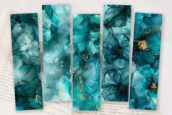 Teal Alcohol Ink Flowers PNG Bookmark Sublimation Designs Product Image 2