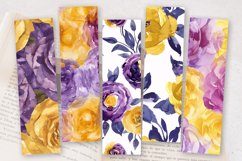 Purple &amp; Yellow Watercolor Roses PNG Bookmark Sublimation De Product Image 2