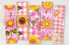 Pink Gingham Sunflowers PNG Bookmark Sublimation Designs Product Image 2