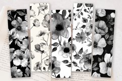 Black &amp; White Watercolor Flowers PNG Bookmark Sublimation De Product Image 2