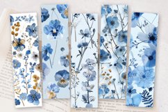 Blue Winter Pressed Flowers PNG Bookmark Sublimation Designs Product Image 2