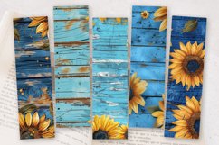 Blue Wooden Sunflowers PNG Bookmark Sublimation Designs Product Image 2