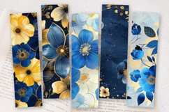 Gold and Blue Flowers PNG Bookmark Sublimation Designs Product Image 2