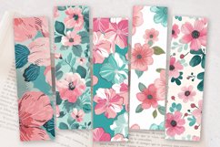 Pink and Teal Flowers PNG Bookmark Sublimation Designs Product Image 2