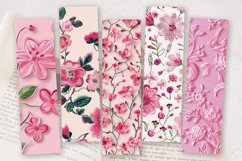 Pink Embroidery Flowers PNG Bookmark Sublimation Designs Product Image 2