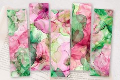 Pink &amp; Green Alcohol Ink Flowers PNG Bookmark Sublimation De Product Image 2