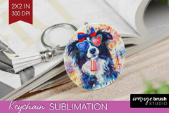 Border Collie Dog Keychain PNG 4th Of July Keychain Product Image 1