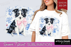 Border Collie Dog Square Tshirt Background Blue Toile PNG Product Image 1