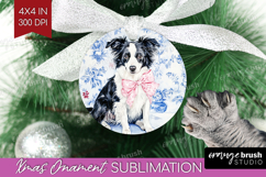 Border Collie Dog Ornament PNG Blue Toile PNG Sublimation Product Image 1