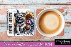 Dog Square Coaster - Dog Mom Floral Coaster Sublimation Product Image 1