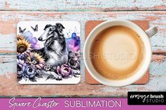 Borzoi Square Coaster Dog Sublimation Floral PNG Product Image 1