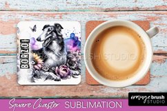 Dog Square Coaster - Dog Mom Floral Coaster Sublimation Product Image 1