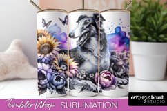 Borzoi Tumbler Wrap Dog Sublimation Floral PNG Product Image 1