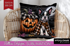 Boston Terrier Dog Pillow Sublimation Halloween Pillow Cover Product Image 1