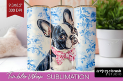 Boston Terrier Dog Tumbler Wrap Blue Toile Tumbler PNG Product Image 1