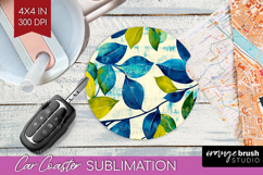 Eucalyptus Leaves Car Coaster - Botanical Coaster PNG Product Image 1