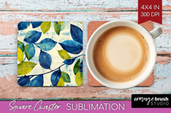Eucalyptus Leaves Square Coaster - Botanical Coaster PNG Product Image 1