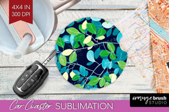 Eucalyptus Leaves Car Coaster - Botanical Coaster PNG Product Image 1