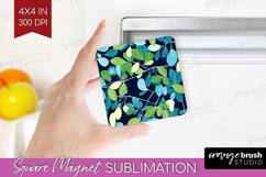 Eucalyptus Leaves Magnet Sublimation - Botanical Square PNG Product Image 1