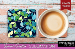 Eucalyptus Leaves Square Coaster - Botanical Coaster PNG Product Image 1