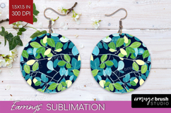Eucalyptus Leaves Round Earrings - Botanical PNG Sublimation Product Image 1