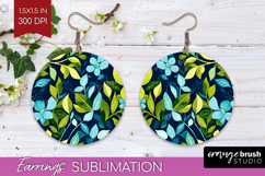 Eucalyptus Leaves Round Earrings - Botanical PNG Sublimation Product Image 1