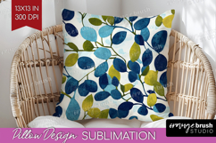 Eucalyptus Leaves Pillow Sublimation - Botanical Pillow PNG Product Image 1
