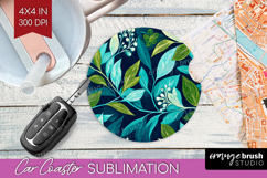 Eucalyptus Leaves Car Coaster - Botanical Coaster PNG Product Image 1