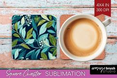 Eucalyptus Leaves Square Coaster - Botanical Coaster PNG Product Image 1