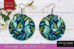 Eucalyptus Leaves Round Earrings - Botanical PNG Sublimation Product Image 1