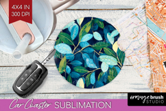 Eucalyptus Leaves Car Coaster - Botanical Coaster PNG Product Image 1