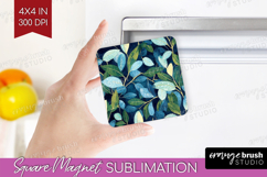 Eucalyptus Leaves Magnet Sublimation - Botanical Square PNG Product Image 1