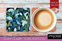 Eucalyptus Leaves Square Coaster - Botanical Coaster PNG Product Image 1