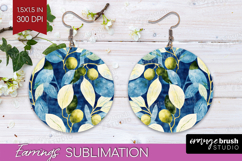 Eucalyptus Leaves Round Earrings - Botanical PNG Sublimation Product Image 1