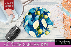 Eucalyptus Leaves Car Coaster - Botanical Coaster PNG Product Image 1