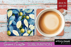 Eucalyptus Leaves Square Coaster - Botanical Coaster PNG Product Image 1