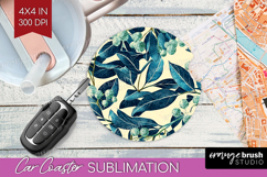 Eucalyptus Leaves Car Coaster - Botanical Coaster PNG Product Image 1