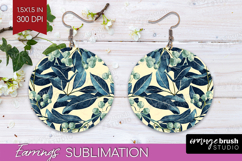 Eucalyptus Leaves Round Earrings - Botanical PNG Sublimation Product Image 1
