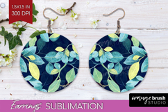 Eucalyptus Leaves Round Earrings - Botanical PNG Sublimation Product Image 1