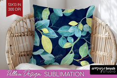 Eucalyptus Leaves Pillow Sublimation - Botanical Pillow PNG Product Image 1