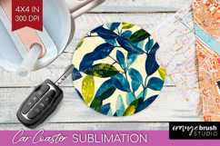 Eucalyptus Leaves Car Coaster - Botanical Coaster PNG Product Image 1